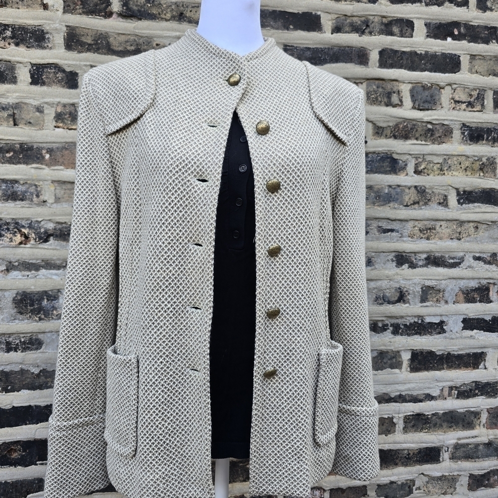 St. John Couture Vintage  Textured Cream Blazer with Gold Buttons